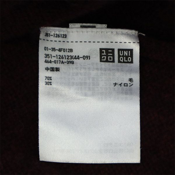 ユニクロ 長袖 Vネック セーター L レッド UNIQLO ニット メンズ