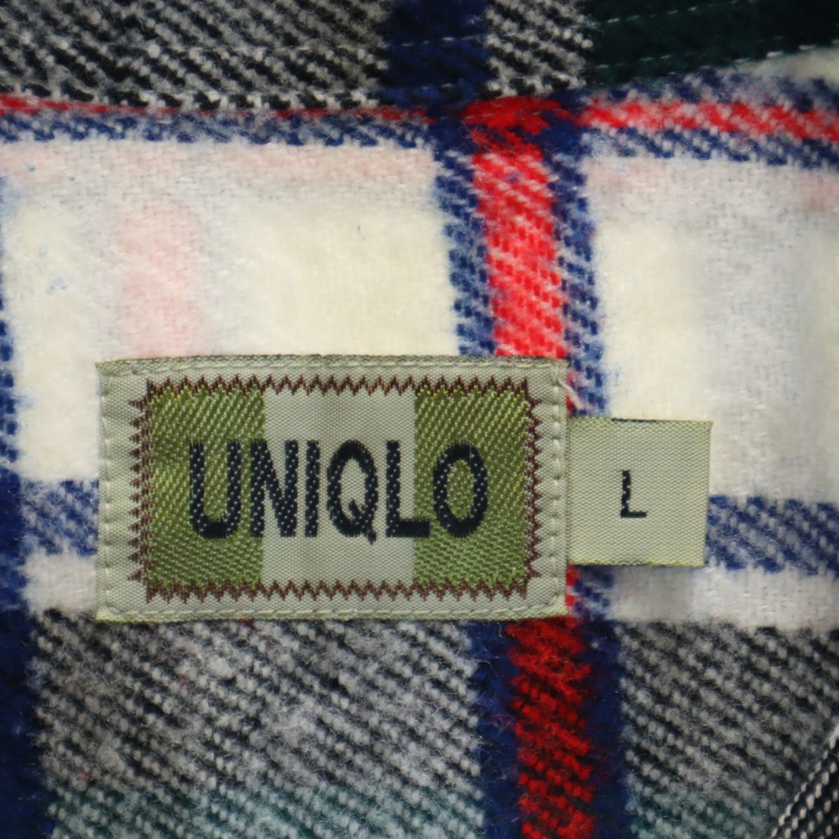 ユニクロ 90s チェック柄 長袖 ネルシャツ L グリーン系 UNIQLO オールド ヴィンテージ メンズ