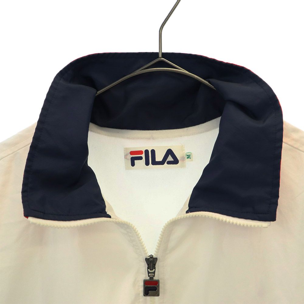 フィラ 90s ジップジャケット M ホワイト FILA 裏起毛 ロゴワッペン オールド ヴィンテージ メンズ