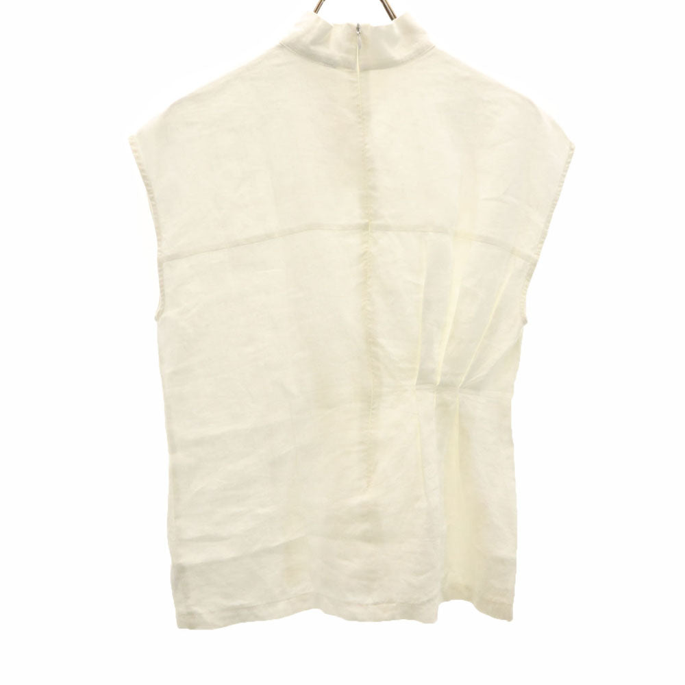 ザラウーマン 未使用 リネン ノースリーブ ブラウス S ホワイト ZARA WOMAN カットソー バックジップ プリーツ レディース
