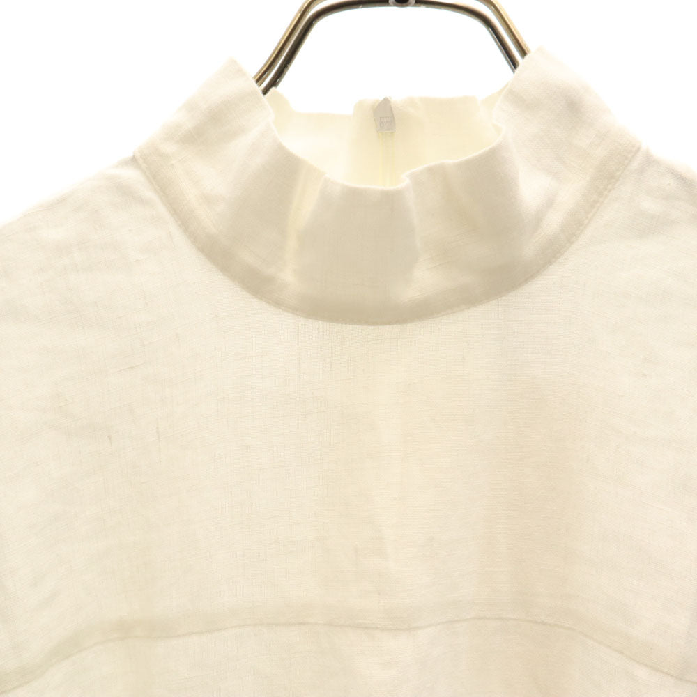 ザラウーマン 未使用 リネン ノースリーブ ブラウス S ホワイト ZARA WOMAN カットソー バックジップ プリーツ レディース