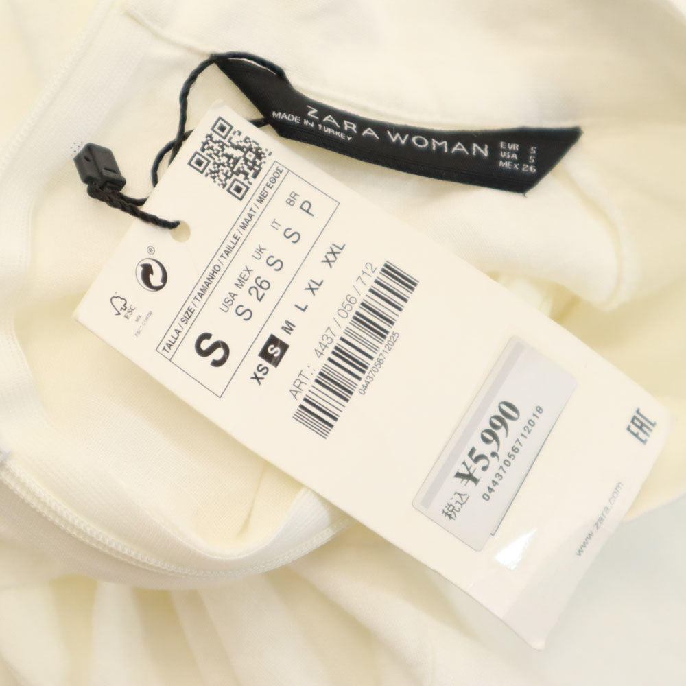 ザラウーマン 未使用 リネン ノースリーブ ブラウス S ホワイト ZARA WOMAN カットソー バックジップ プリーツ レディース