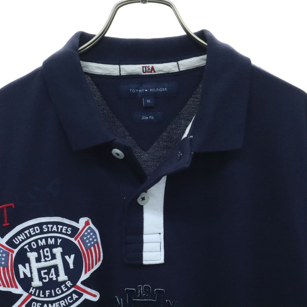 トミーヒルフィガー 半袖 ポロシャツ XL ネイビー TOMMY HILFIGER 鹿の子地 メンズ
