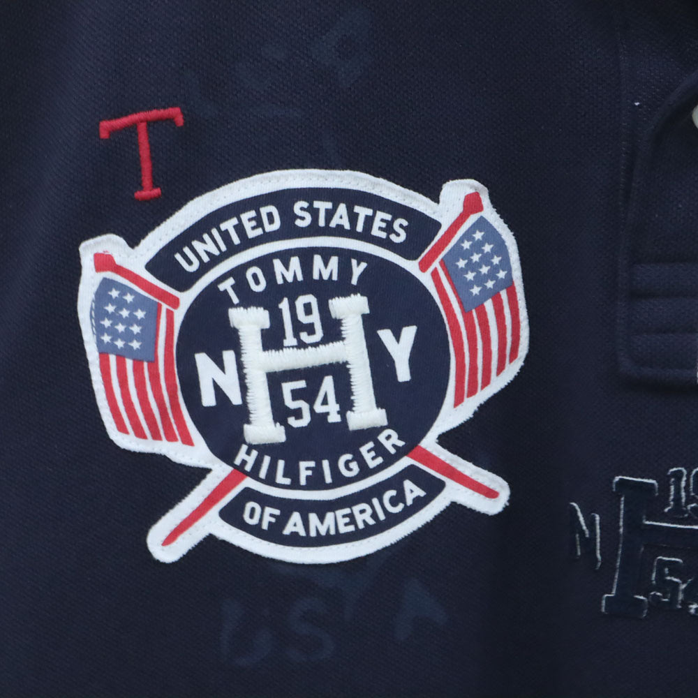 トミーヒルフィガー 半袖 ポロシャツ XL ネイビー TOMMY HILFIGER 鹿の子地 メンズ