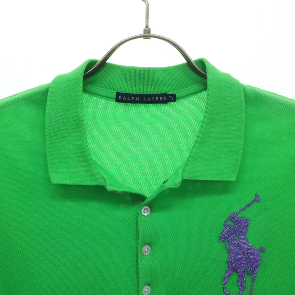 ラルフローレン ロゴビーズ 半袖 ポロシャツ 7f グリーン RALPH LAUREN 鹿の子地 レディース