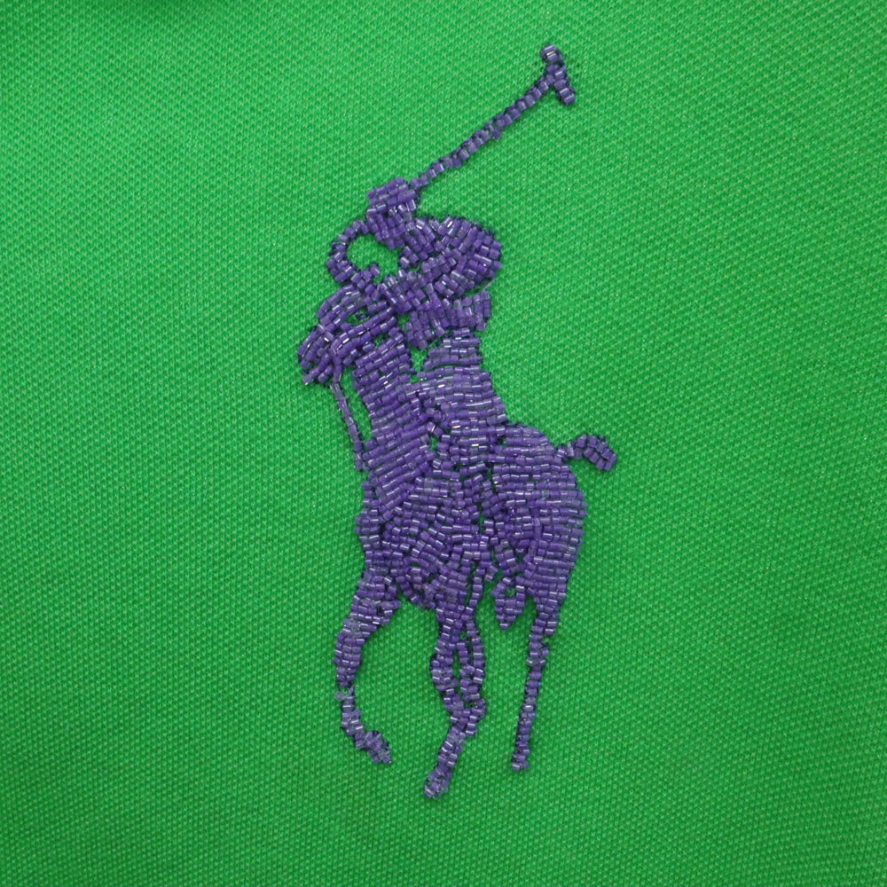 ラルフローレン ロゴビーズ 半袖 ポロシャツ 7f グリーン RALPH LAUREN 鹿の子地 レディース