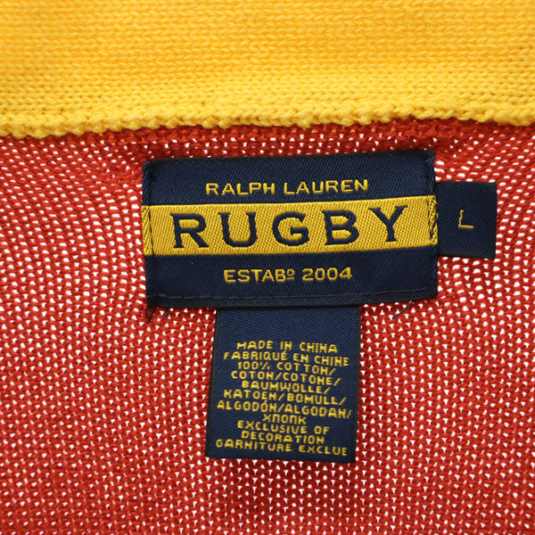 ラグビーラルフローレン 長袖 レタード コットン ニットカーディガン L オレンジ RUGBY RALPH LAUREN Vネック ワッペン メンズ