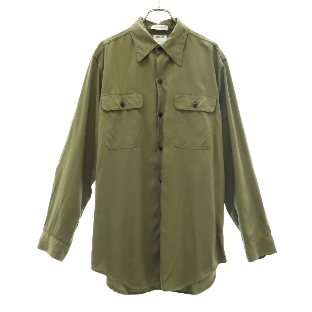 MADISON BLUE マディソンブルー 長袖 シャツ M グリーン ボタンフラップポケット レディース