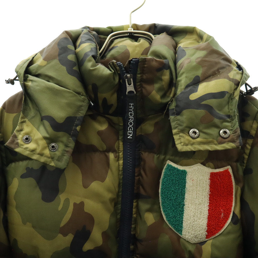 HYDROGEN ハイドロゲン 迷彩柄 BRONZAJI ダウンジャケット M カーキ フード着脱可 ワッペン メンズ