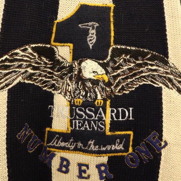 トラサルディ ジーンズ ウール 刺繍柄 長袖 セーター M ニット メンズ