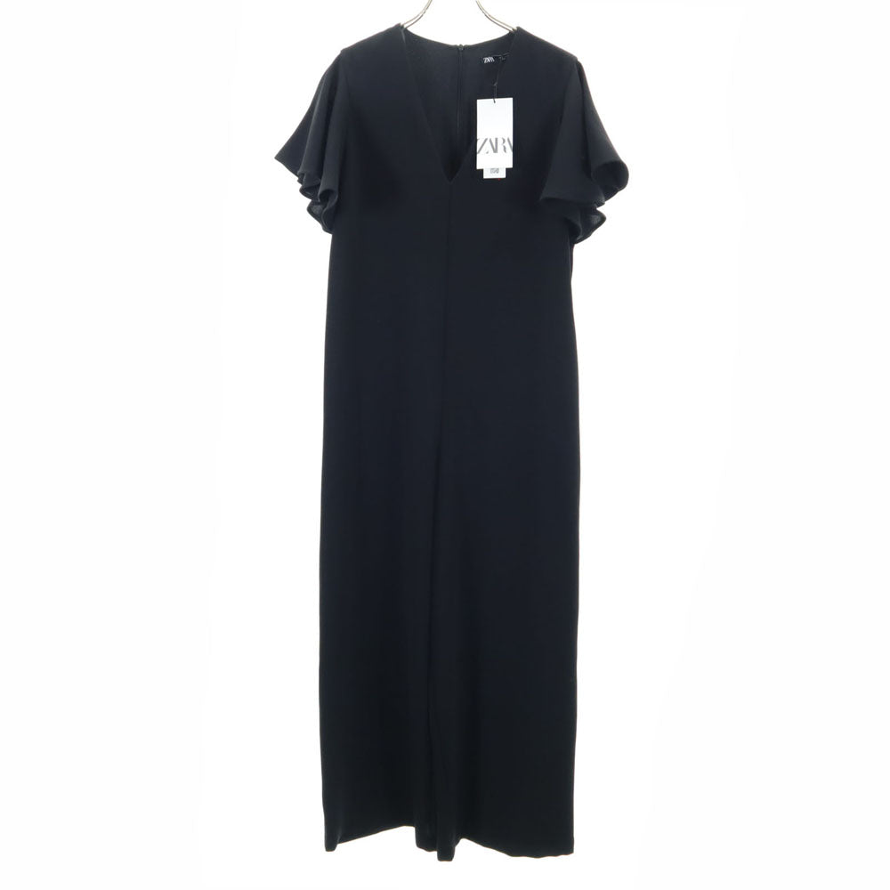 ZARA ザラ 半袖 オールインワン S ブラック フレンチスリーブ つなぎ ジャンプスーツ レディース