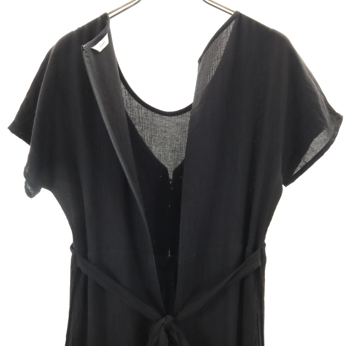 CLANE クラネ シワ加工 レイヤード オールインワン 1 ブラック つなぎ フレンチスリーブ レディース