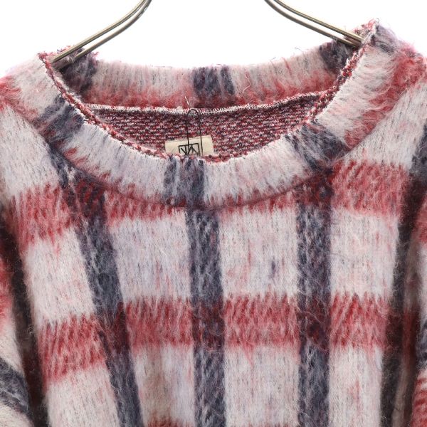 未使用 バースト222 17AW 日本製 ウールブレンド 格子柄 長袖 シャギー ニット 2 ホワイト VAST222 セーター メンズ