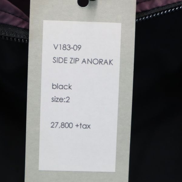 未使用 VAST222 バースト222 18AW 日本製 サイドジップ アノラックパーカー 2 黒 メンズ