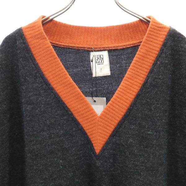 未使用 VAST222 バースト222 19AW 日本製 バイカラー Vネック ニットベスト 2 黒×オレンジ メンズ