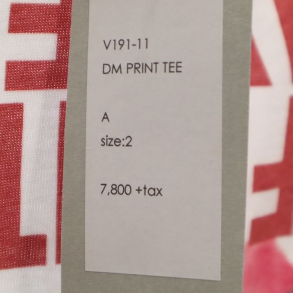 未使用 バースト222 19ss 日本製 DM PRINT 半袖 Tシャツ 2 ホワイト VAST222 メンズ